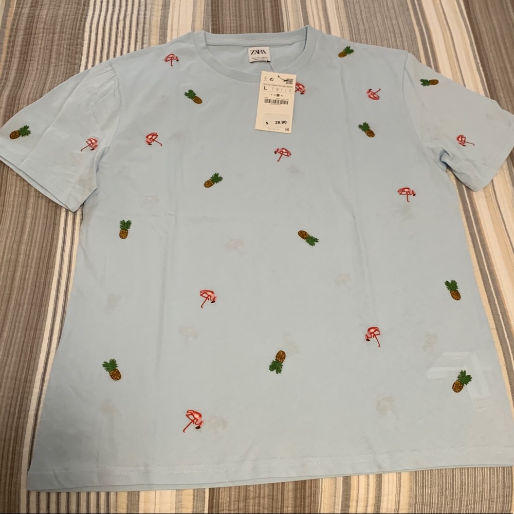 Zara NWT flamingo & pineapple print shirt